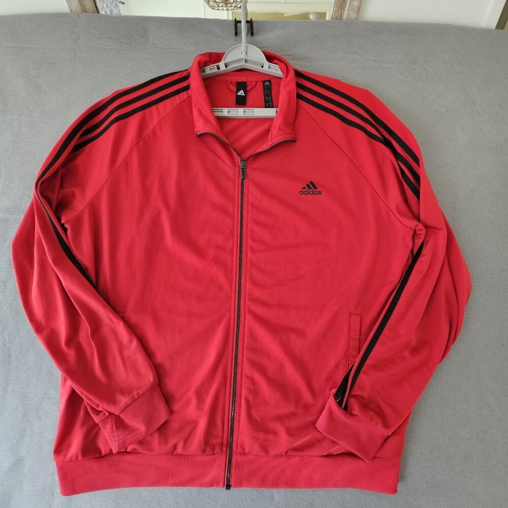 Adidas Men’s Track Jacket-3 Stripe Tricot  • Red With Black Stripes•XL
